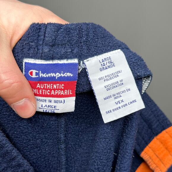 Champion Sweatpants Navy Blue Fleece Baggy Wide Leg Fit Orange Youth L - Picture 4 of 4